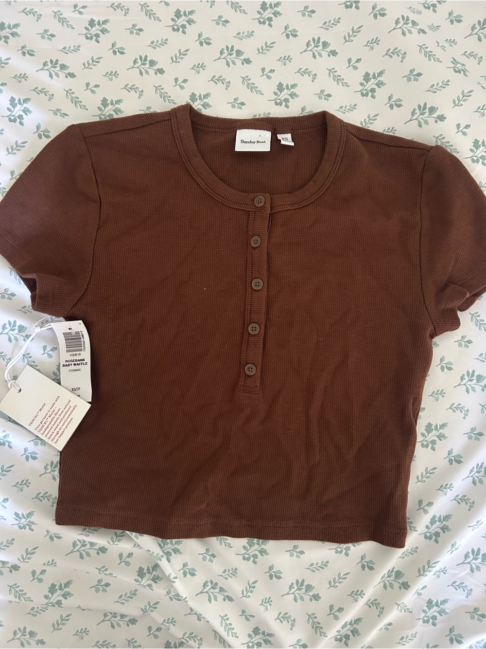 Sunday Best Baby Waffle Henley Crop Top XS